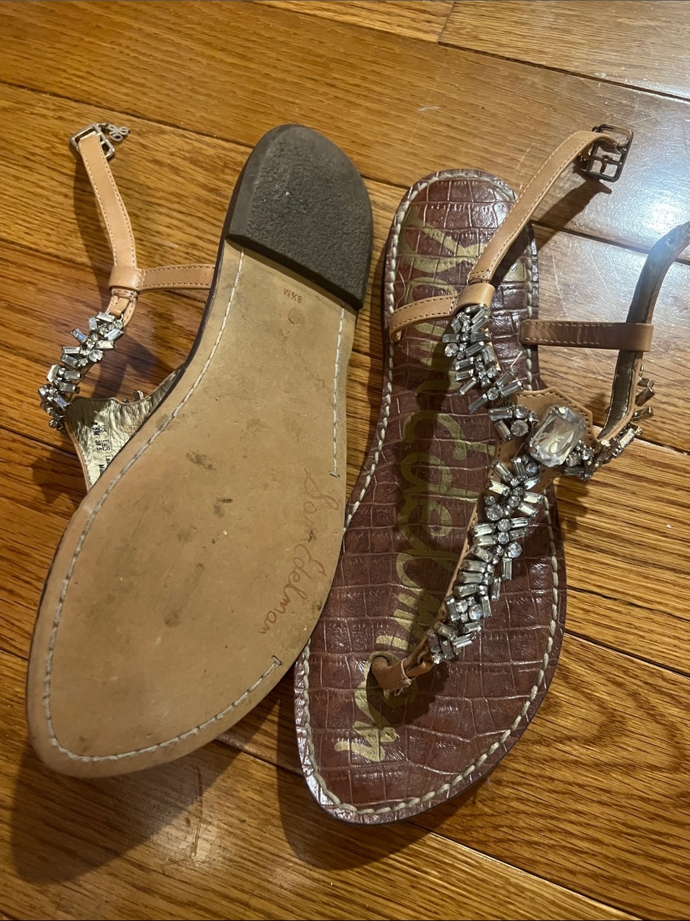 Sam Edelman Tan Jeweled T-Strap Sandals - Picture 2 of 2